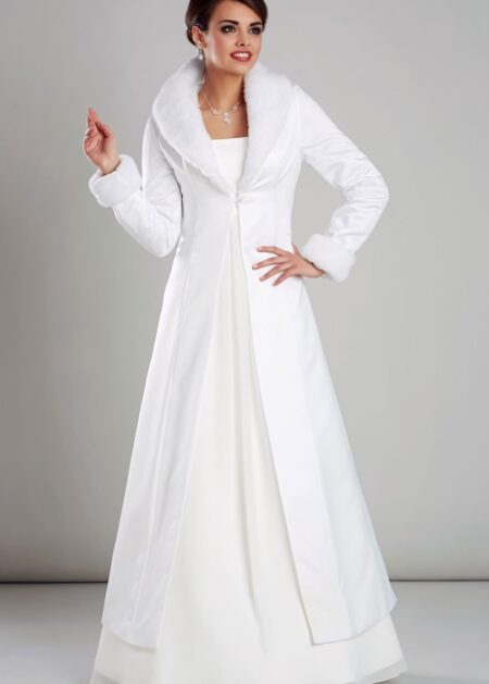 Cappotto da sposa in raso con finiture in pelliccia sintetica, maniche lunghe, perfetto per il matrimonio in inverno