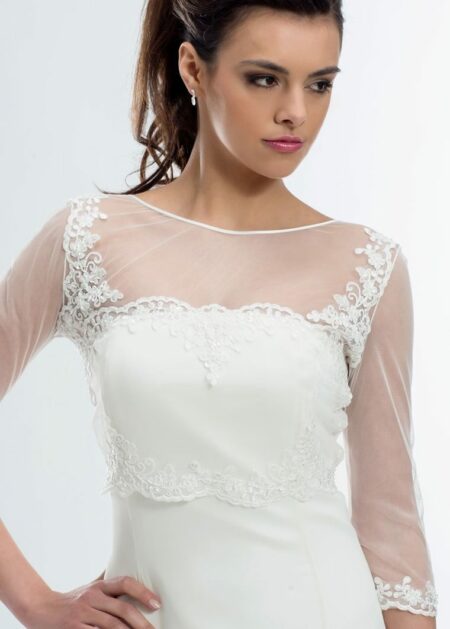 Coprispalle da sposa elegante in tulle e pizzo con maniche tre quarti prezzo economico