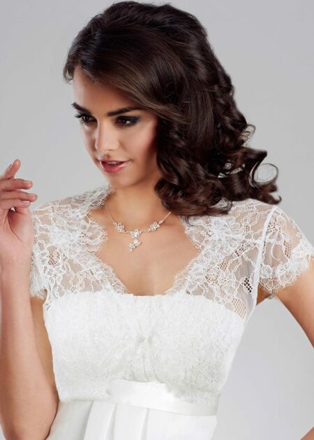 Coprispalle da sposa in pizzo con maniche a cappuccio vendita online