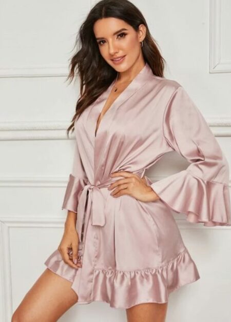 Elegante Vestaglia Sposa in Raso Seta con cinture e volant online a prezzo economico