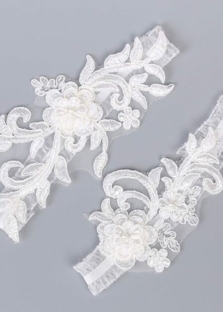 Giarrettiere Sposa effetto tattoo con applicazione di Pizzo floreale bianco