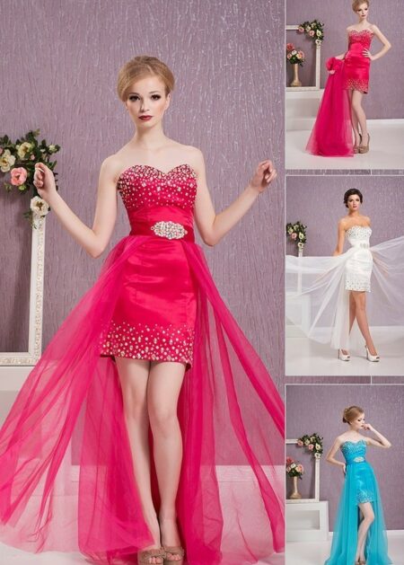 Vestiti per damigella d'onore e testimone con molte decorazioni lucide e strascico removibile collezione 2021