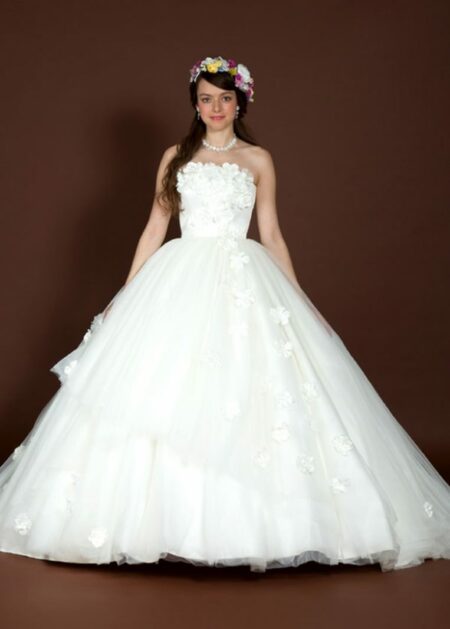 Vestito per Matrimonio A Line economico con fiori di tessuto e gonna ampia