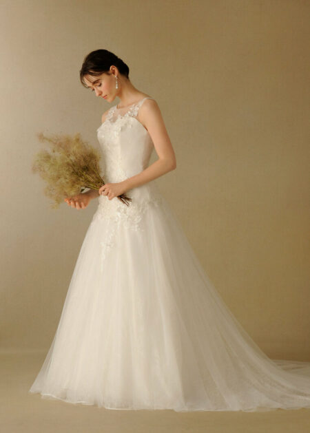 Abito da sposa A-line economico fatto in organza e raso con scollo a cuore