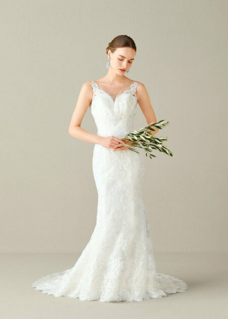 Abito da sposa a sirena online in organza e pizzo con scollo a cuore