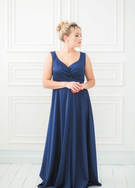 Atelier abiti taglie comode eleganti molto semplice in raso seta con scollo a V in vendita online prezzo economico