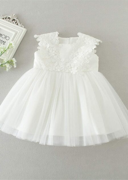 Prenatal abbigliamento bambina 2021 per battesimo semplice fatto in tulle con pizzo macrame