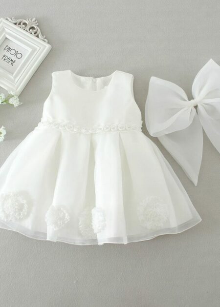 Prenatal abiti cerimonia bambina 2021 per tutte le taglie con fodera interna fatto in organza con decorazioni e fiocco