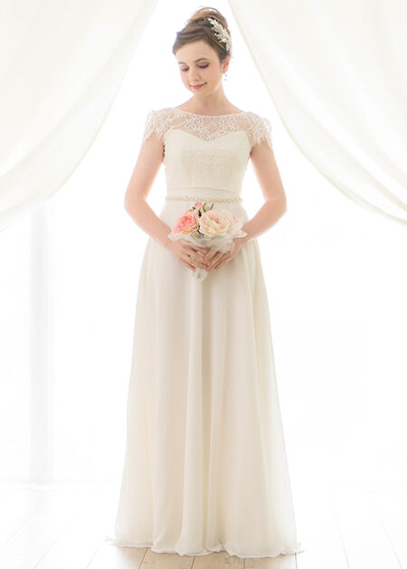 Discount simple alternative wedding dresses in chiffon and lace belt with sequin and sparkling stones to tie