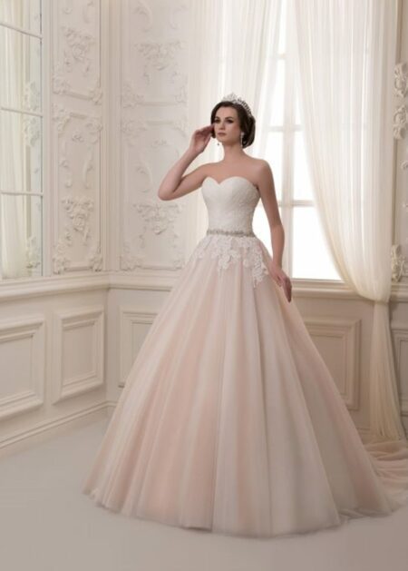 Ameria - Abito da sposa collezione 2021 stile principessa, fatto in raso e tulle con scollo a cuore senza spalline