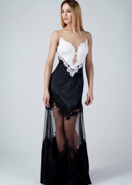 Cocktail o aperitivi l'abito perfetto lo trovi qui, vestito bianco e nero con trasparenze realizzato in pizzo e tulle