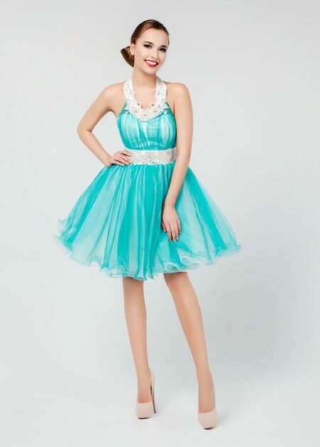 Vestito elegante corto bicolore per ragazze realizzato in tulle con fodera di raso tendenze 2021