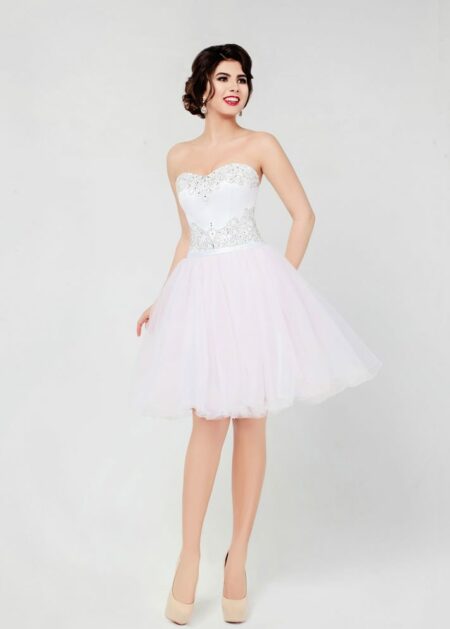 Vestito elegante corto per ragazze realizzato in raso il corpino e gonna ampia in tulle collezione 2021